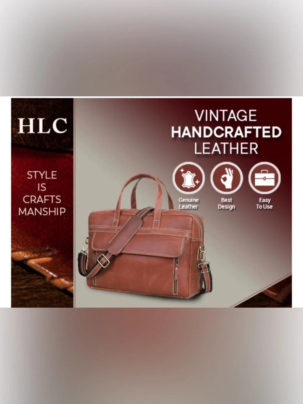(NEW) Italian Full Grain Leather 18” Briefcase / Work Bag / Travel / Laptop Bag